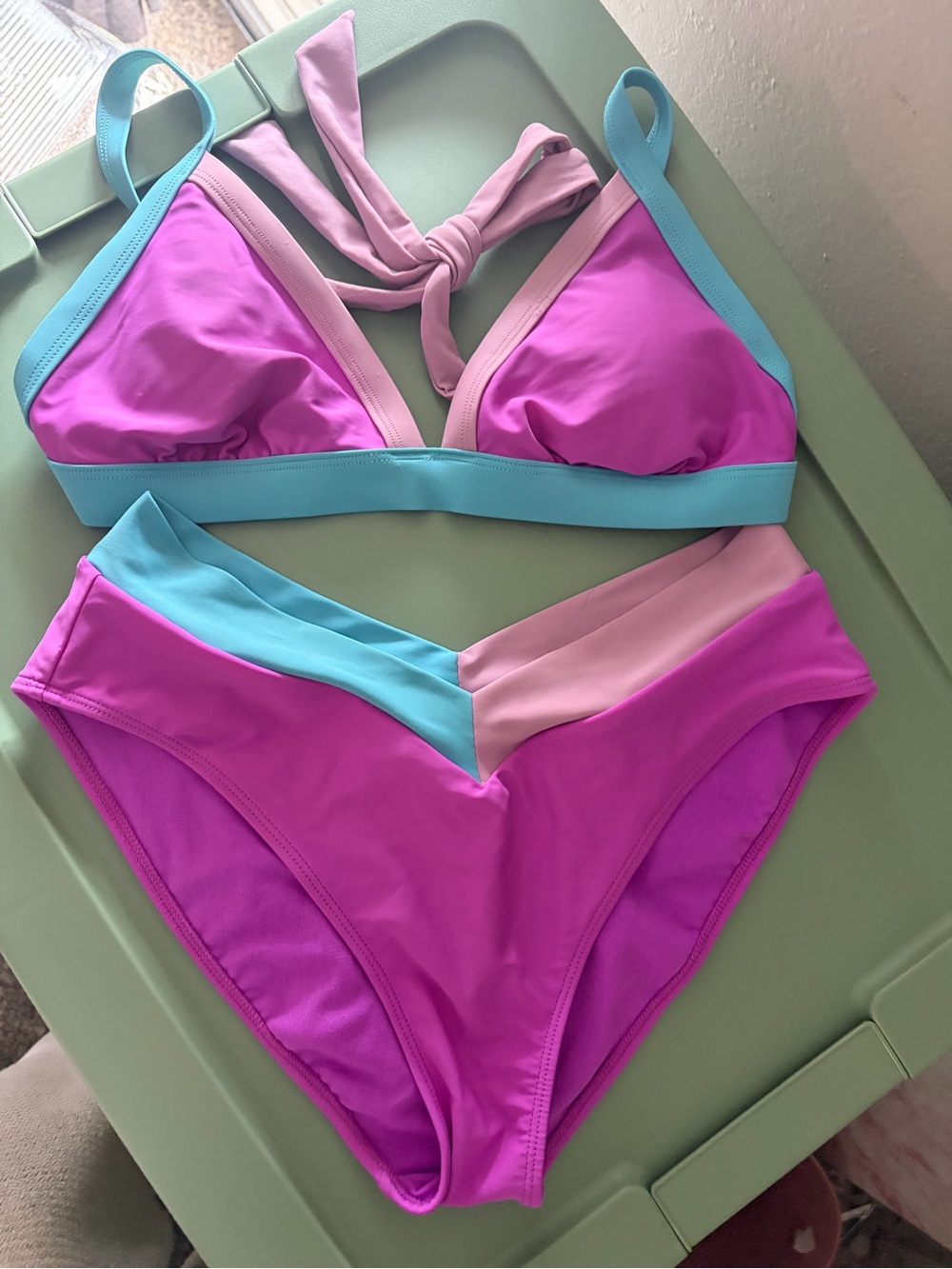 Salt & Cove Colorblock Bikini Set Purple Teal Pink Mixed Sizes Top L Bottoms M